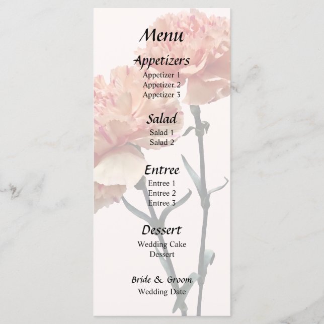 Menu Casamento de Duas Cravos Pêssegos e Rosa (Frente)