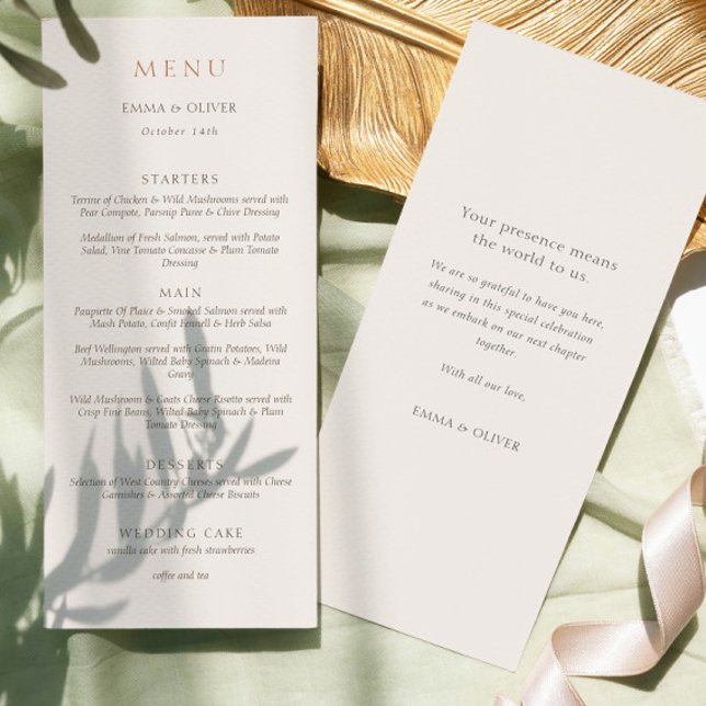 Menu Casamento de Dupla Face em Script de Marfim Elegan (Criador carregado)