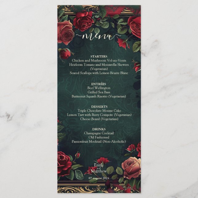 Menu Casamento de Elegância Gótica Vitoriana (Frente)
