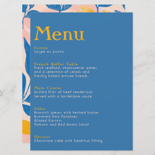 Menu Casamento de Elegante azul-botânico e folha amarel