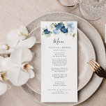 Menu Casamento de Elegante Dusty Blue Floral Greenery<br><div class="desc">Nossos cartões de cardápio de casamento contêm flores azuis e brancas empoeiradas,  folhas de eucalipto com tipografia moderna sobre fundo branco. Edite facilmente os detalhes clicando no botão "Personalizar". DICA: Outros itens correspondentes disponíveis nesta coleção abaixo para sua conveniência</div>