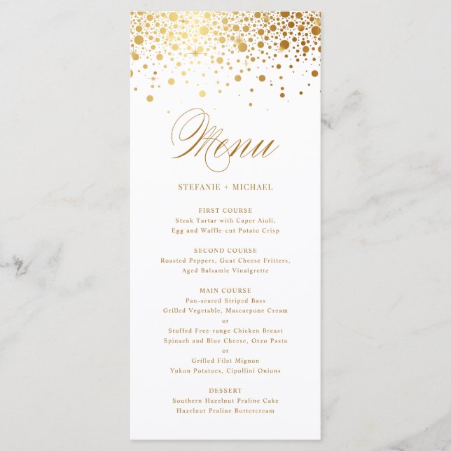 Menu Casamento de Elegante Faux Gold Foil Confetti (Frente)