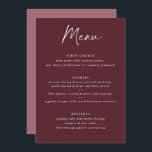Menu Casamento de Escrita Manual Moderna Merlot Burgund<br><div class="desc">Merlot / Burgundy / Wine Wedding Menu: Este moderno menu do casamento apresenta texto manuscrito em um fundo de merlot na frente com a foto do casal e a mensagem do obrigado que você retorna. É o menu perfeito de casamento duplo para servir como cardápio e presente.</div>