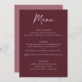 Menu Casamento de Escrita Manual Moderna Merlot Burgund