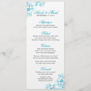 Menu Casamento de Estilo de Letra Floral Turquesa