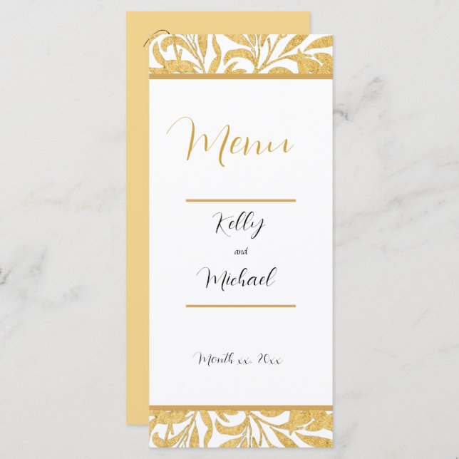 Menu Casamento de Estilo Elegante Dourado e Negro (Frente/Verso)