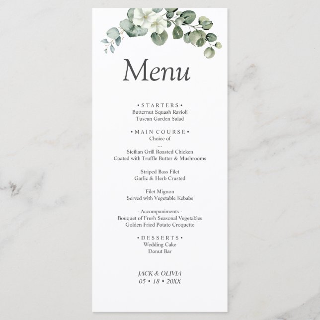 Menu Casamento de Eucalyptus aquarela Rustic Greenery (Frente)
