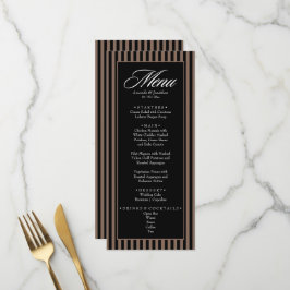 Menu Casamento de faixas verticais escuras e pretas ele