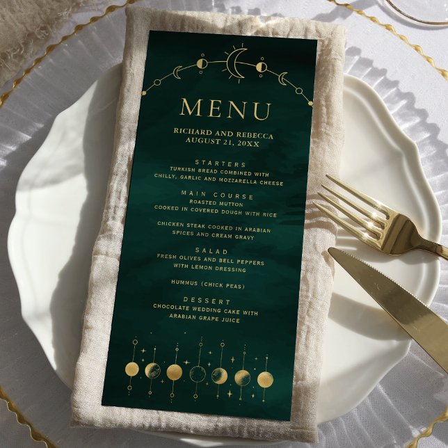 Menu Casamento de Fase da Lua Celestial Emerald Dourado (Criador carregado)