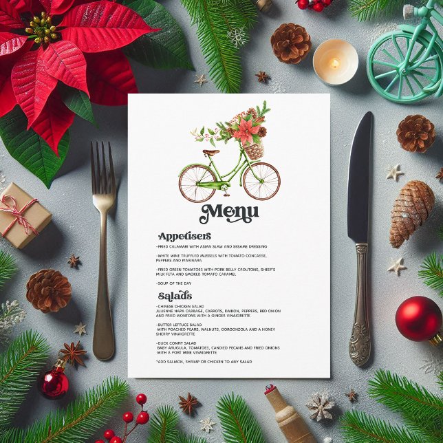 Menu Casamento de Férias de Natal da Bicicleta de Poins (Retro Poinsettia Bicycle Christmas Holiday Wedding Menu)