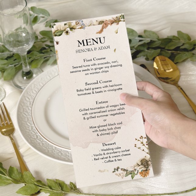 Menu Casamento De Ferro Floral Seco Elegante (Criador carregado)