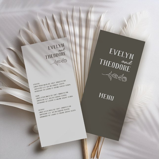 Menu Casamento de Flor de Arte de Linha Neutral Elegant (Criador carregado)