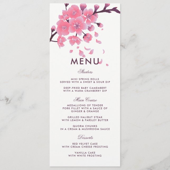 Menu Casamento de flor de cereja Sakura (Frente)