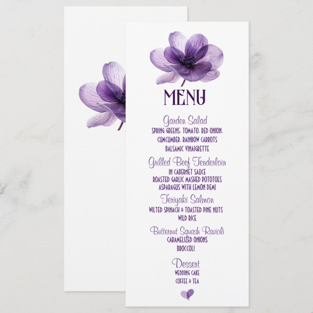 Menu Casamento de Flor Roxo Gordo (Frente/Verso)