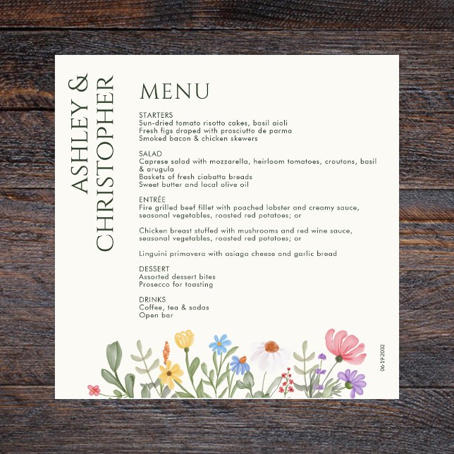 Menu Casamento de Flor Selvagem Russo Moderno (Criador carregado)