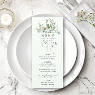 Menu Casamento de flor selvagem verde-esbelta, cor de á