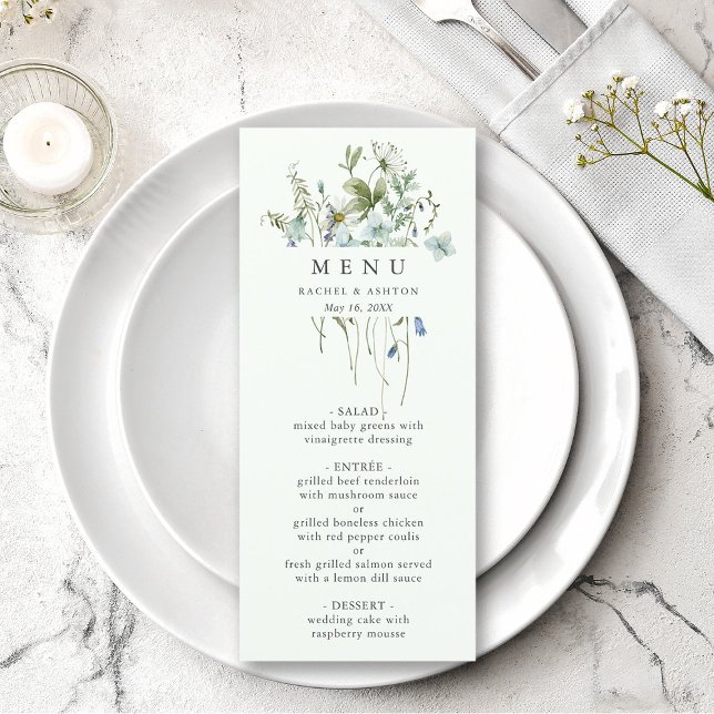 Menu Casamento de flor selvagem verde-esbelta, cor de á (Criador carregado)