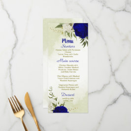Menu casamento de flores brancas azuis reais