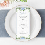 Menu Casamento de Flores de Aquarela Azul Hydrangea<br><div class="desc">Esta bela design apresenta flores azuis de hydrangea e seu texto personalizado. Use o formulário modelo para adicionar suas informações. O recurso Personalizar Mais pode ser usado para acessar o menu de edição avançada, onde você pode alterar a fonte, as cores e o layout do texto, ou adicionar texto à...</div>