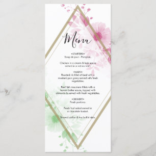 Menu Casamento de Flores de Aquarela Elegante