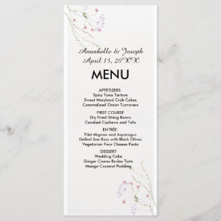 Menu Casamento de flores de aquarela minimalista branca