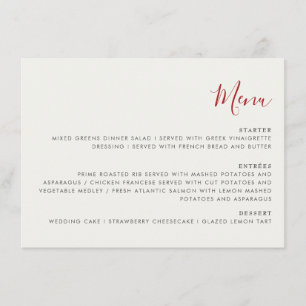 Menu Casamento de Flores de Morango Selvagens Vermelhas