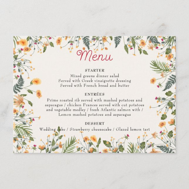 Menu Casamento de Flores de Pedônias de Daffodils Botân (Frente)