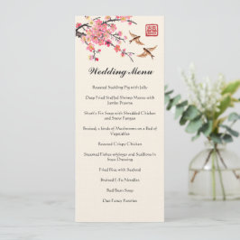 Menu Casamento de flores e aves pintadas a tinta chines