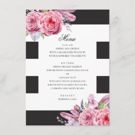Menu Casamento de flores e penas boho rosa em aquarela