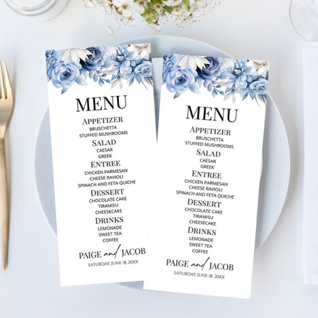 Menu Casamento de Flores Florais Dusty Blue (Criador carregado)
