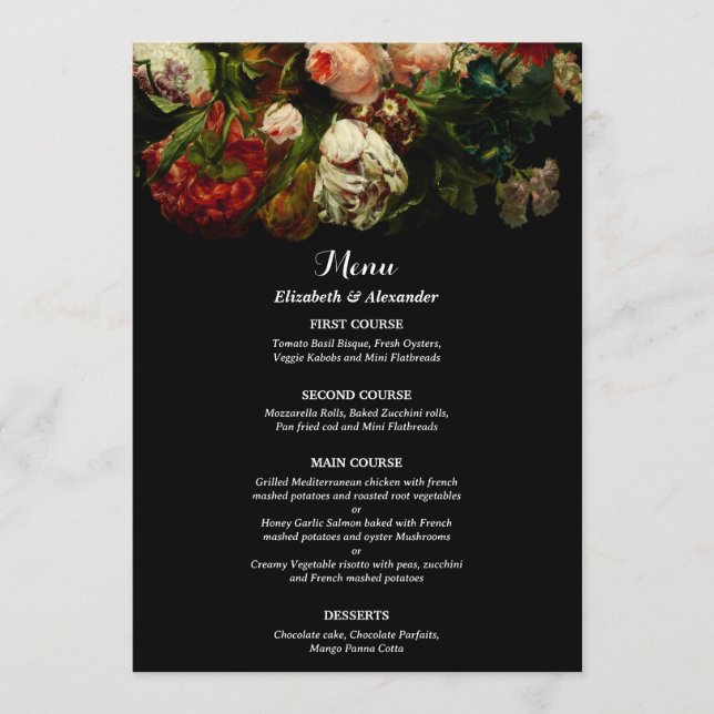 Menu Casamento de flores florais elegantes e românticas (Frente)