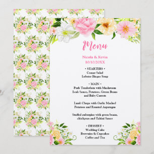 Menu Casamento de Flores Rosa e Amarelo de Verão