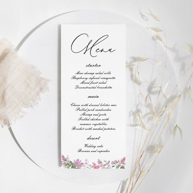 Menu Casamento de Flores Selvagens de Lilac Moderno (Criador carregado)