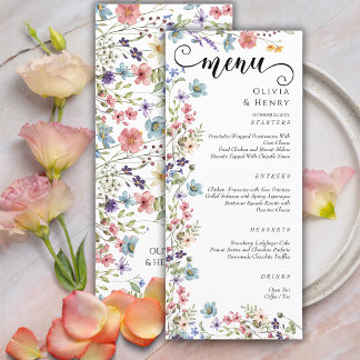 Menu Casamento de Flores Selvagens Modernas Elegantes