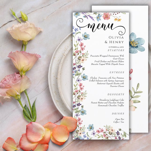 Menu Casamento de Flores Selvagens Primavera Simples El (Criador carregado)