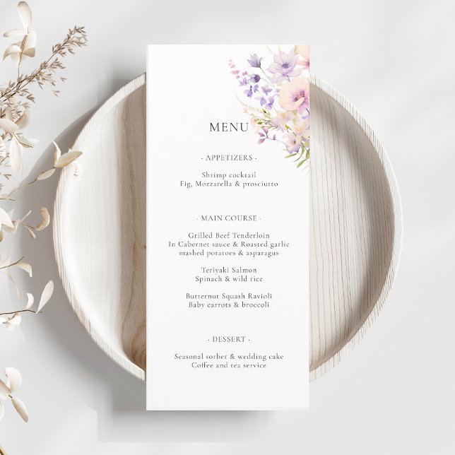 Menu Casamento de Flores Selvagens Roxas lavandas (Lavender Purple Wild Flowers Wedding Menu)