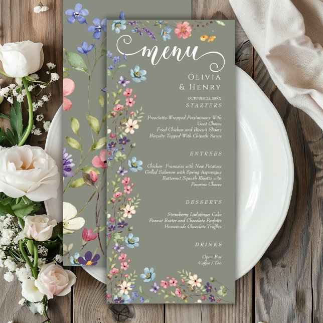 Menu Casamento de Flores Selvagens Simples Elegante Pri (Criador carregado)