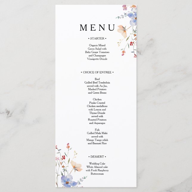 Menu Casamento de flores silvestres Boho (Frente)