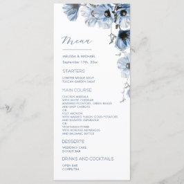 Menu Casamento de Flores Transparentes Azuis