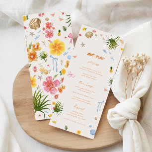 Menu Casamento de Flores Tropicais De Mão Desenhada