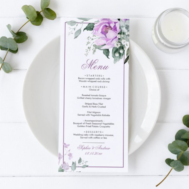 Menu Casamento de Flores Violetas Eucalyptus (Criador carregado)