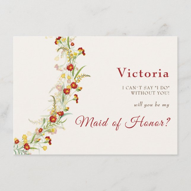 Menu Casamento de Folhagem Amarelo-Flor Selvagem Marigo (Frente)