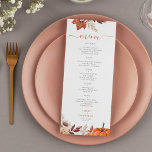 Menu Casamento de folhagem de terracotta no outono mode<br><div class="desc">outono rústico moderno queimado laranja arruinado terracotta aquarela flores botânicas folhagem e grana-de-cardápio elegante de abóbora.</div>