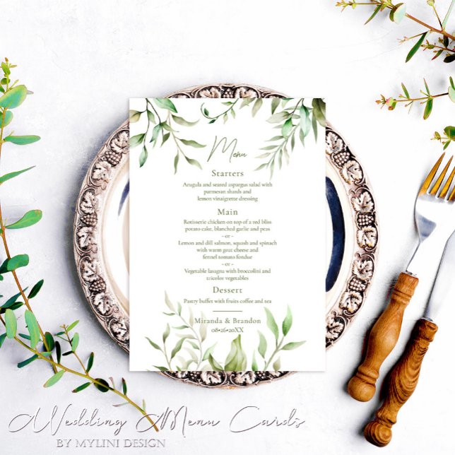 Menu Casamento de Folhagem Eucalyptus Verde Elegante (Criador carregado)