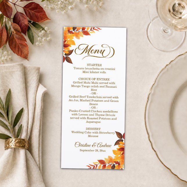 Menu Casamento de Folhas Boho de Outono e Amor (Criador carregado)