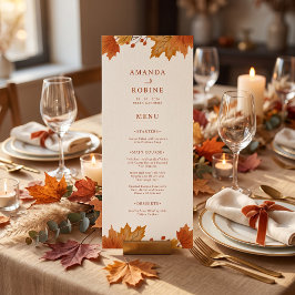 Menu Casamento de Folhas de Bordo de Outono Elegante