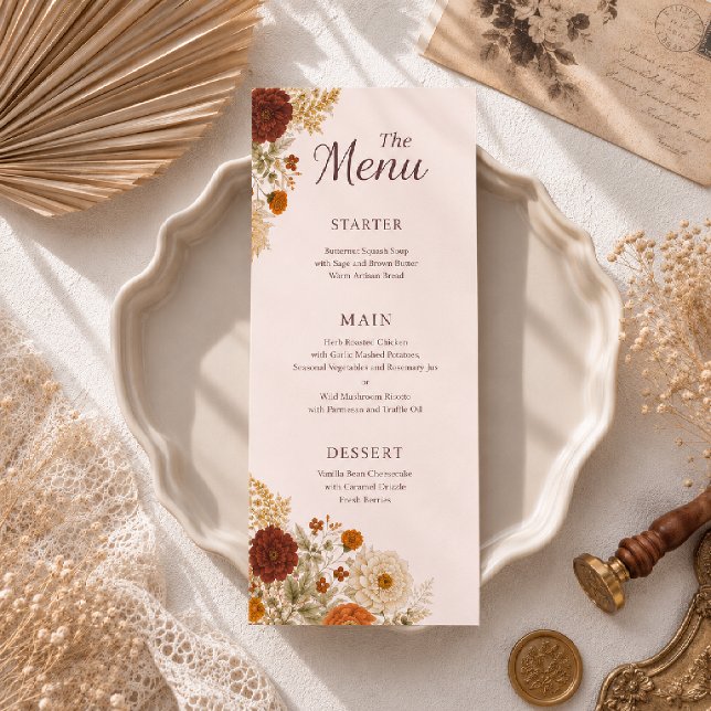 Menu Casamento de Folhas de Outono Rústicas Laranja Que (Criador carregado)