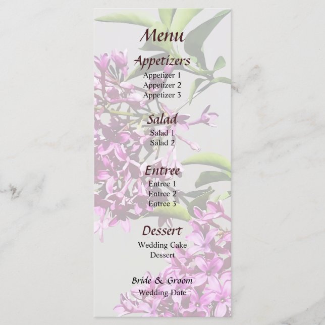 Menu Casamento de Folhas e Folhas Rosa (Frente)