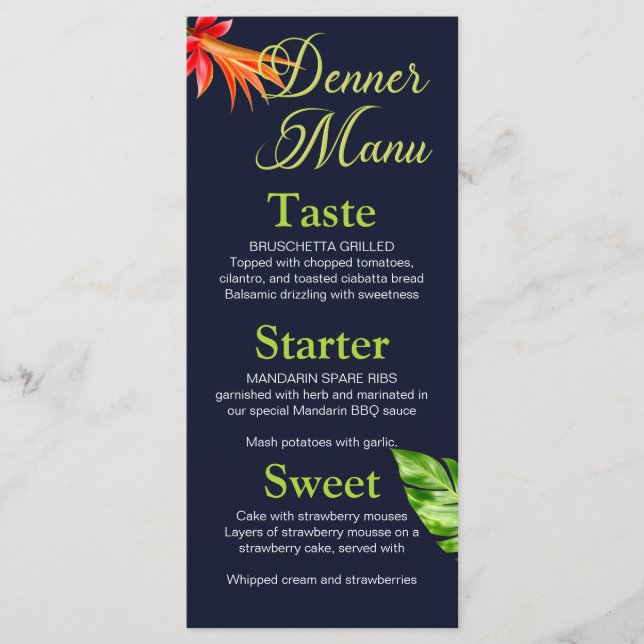 Menu Casamento de Folhas Tropicais e Flores (Frente)