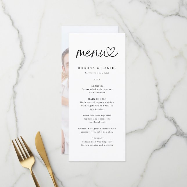 Menu Casamento de Foto Minimalista Moderno (Frente/Verso In Situ)